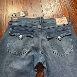True Religion Jeans Mens 36x34 Blue Ricky Relaxed Straight Flap Faded Whiskers